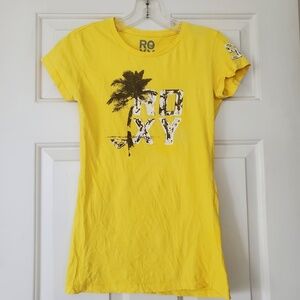 Vintage ROXY Yellow brown Palm Tree T Shirt Size MEDIUM  Juniors/Women